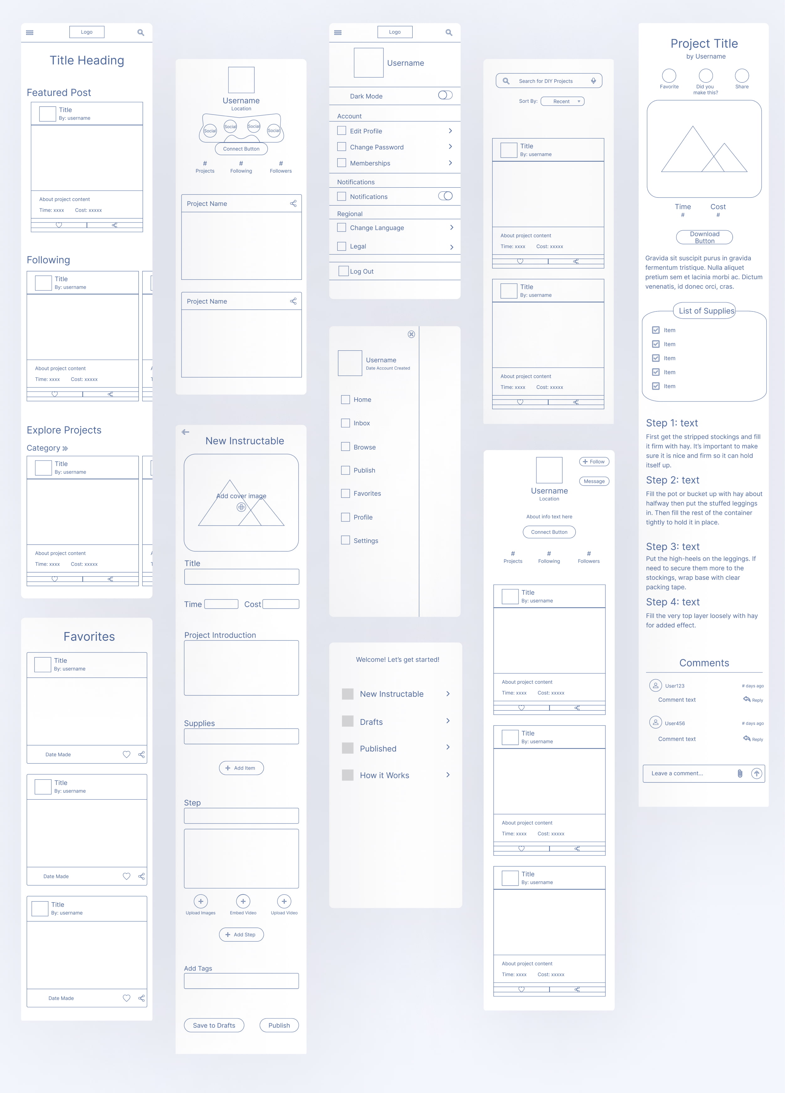 Instructables wireframes